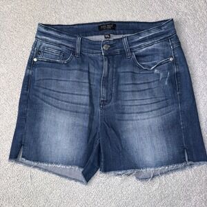 Judy‎ Blue Denim Shorts Womens 1XL Plus Size Frayed Hem Dark Wash